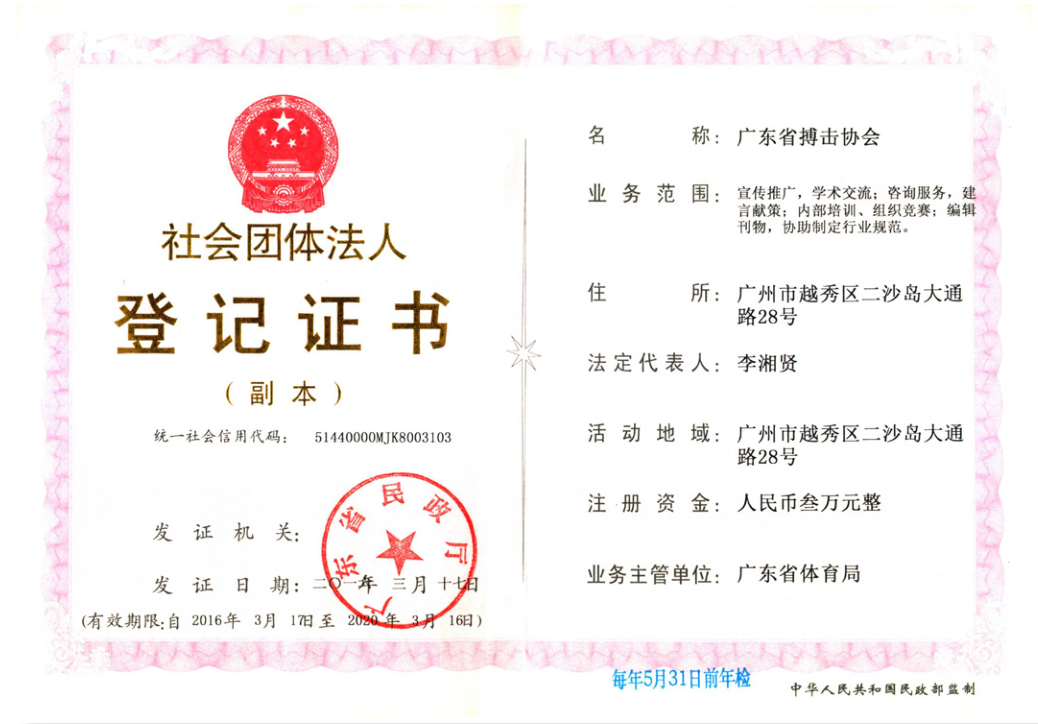 广东省搏击协会证件